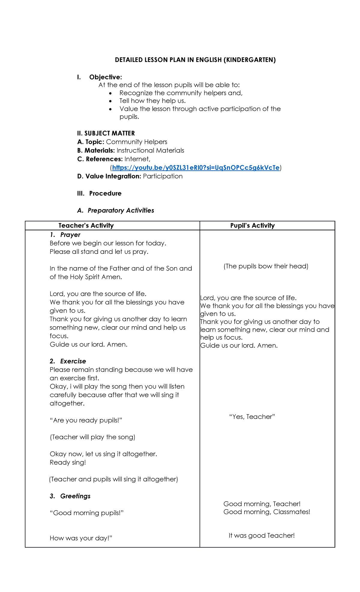 DETAILED LESSON PLAN IN ENGLISH 1: COMMUNITY HELPERS FOR KDG - Studocu