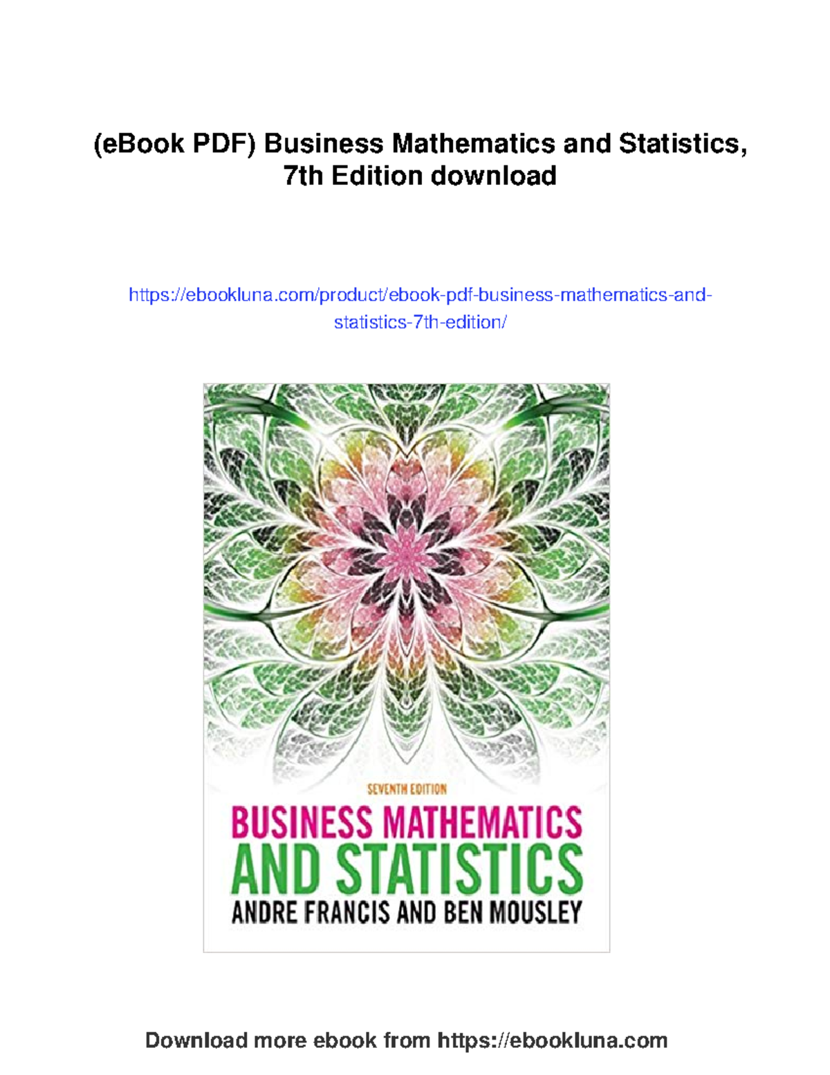 Business mathematics and statistics 7th edition overview and guide ...
