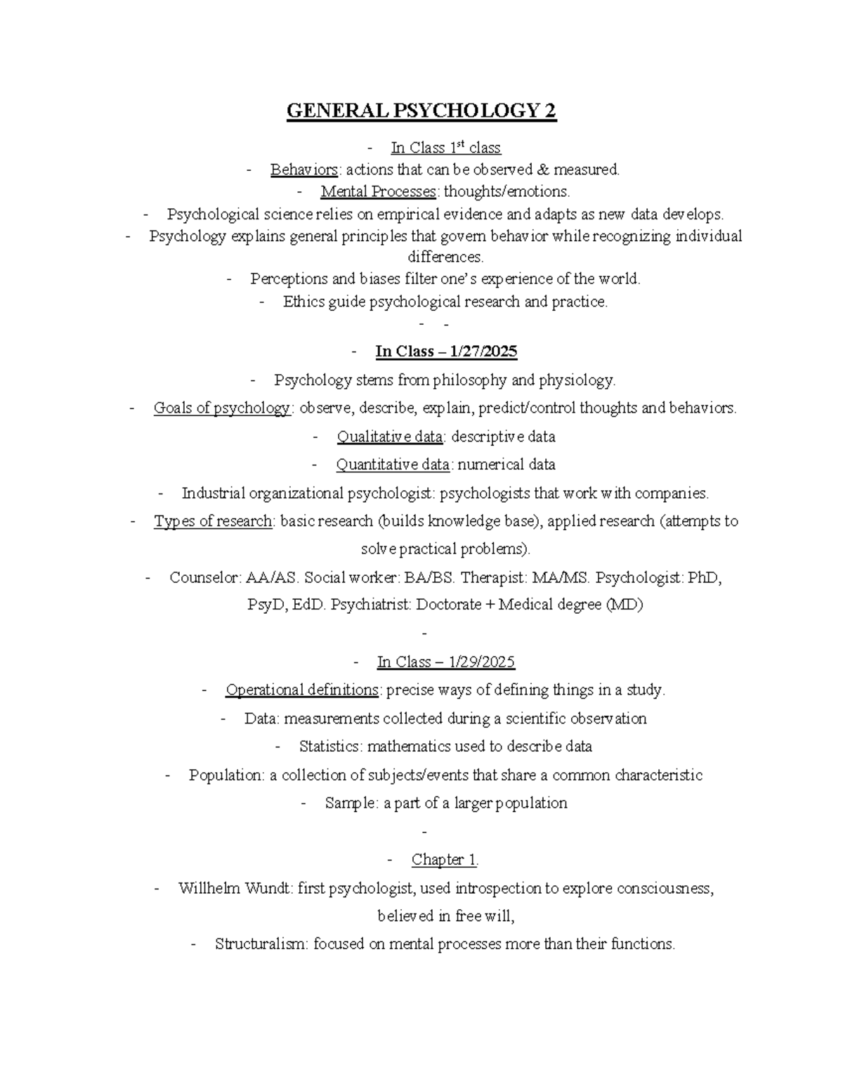 General Psychology 2 - Comprehensive Class Notes & Key Concepts - Studocu