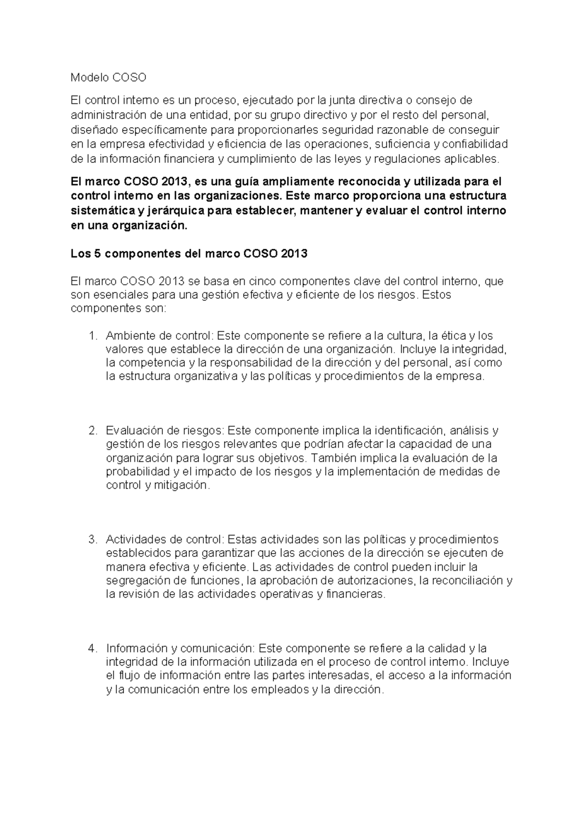 COSO 2013: Componentes y Aplicaciones del Control Interno - Studocu