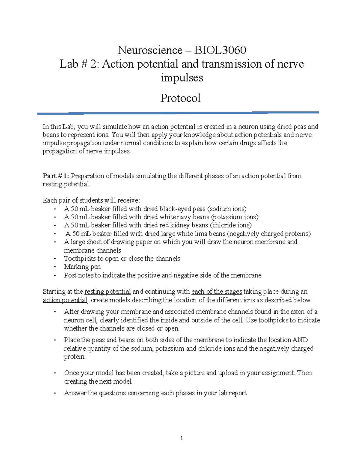 Biol 3060 - Lab 2: Action Potential Modeling and Nerve Impulse ...