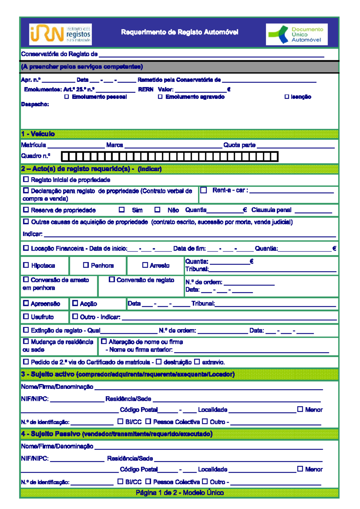 Requerimento Registo Automóvel - Data Remetido pela Conservatória de ...