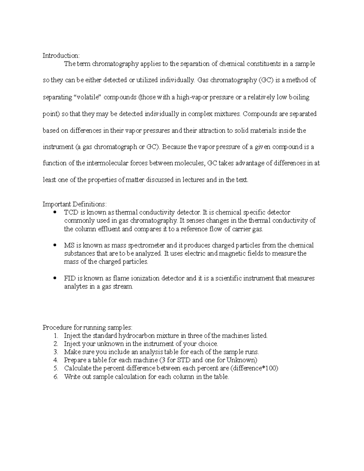Gas Chromatography Lab Report: Key Concepts and Sample Analysis - Studocu