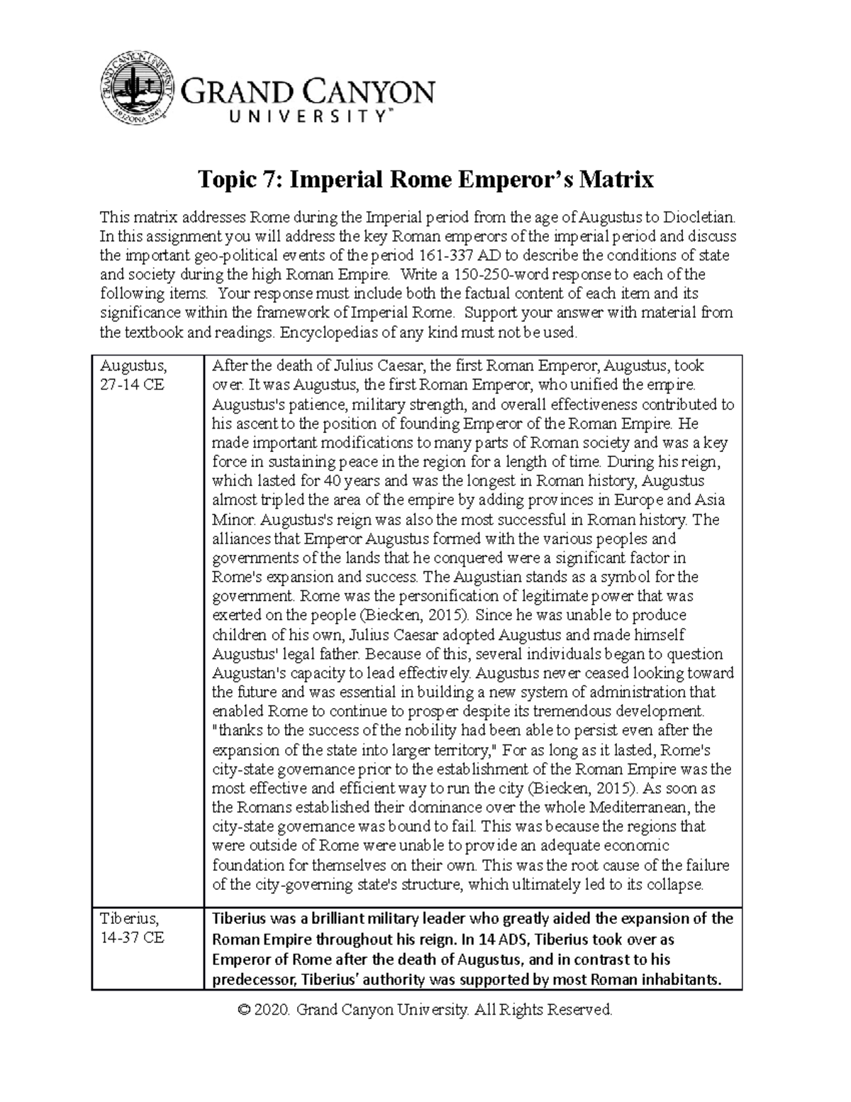 HIS-325-T7 - Paper - Topic 7: Imperial Rome Emperor’s Matrix This ...