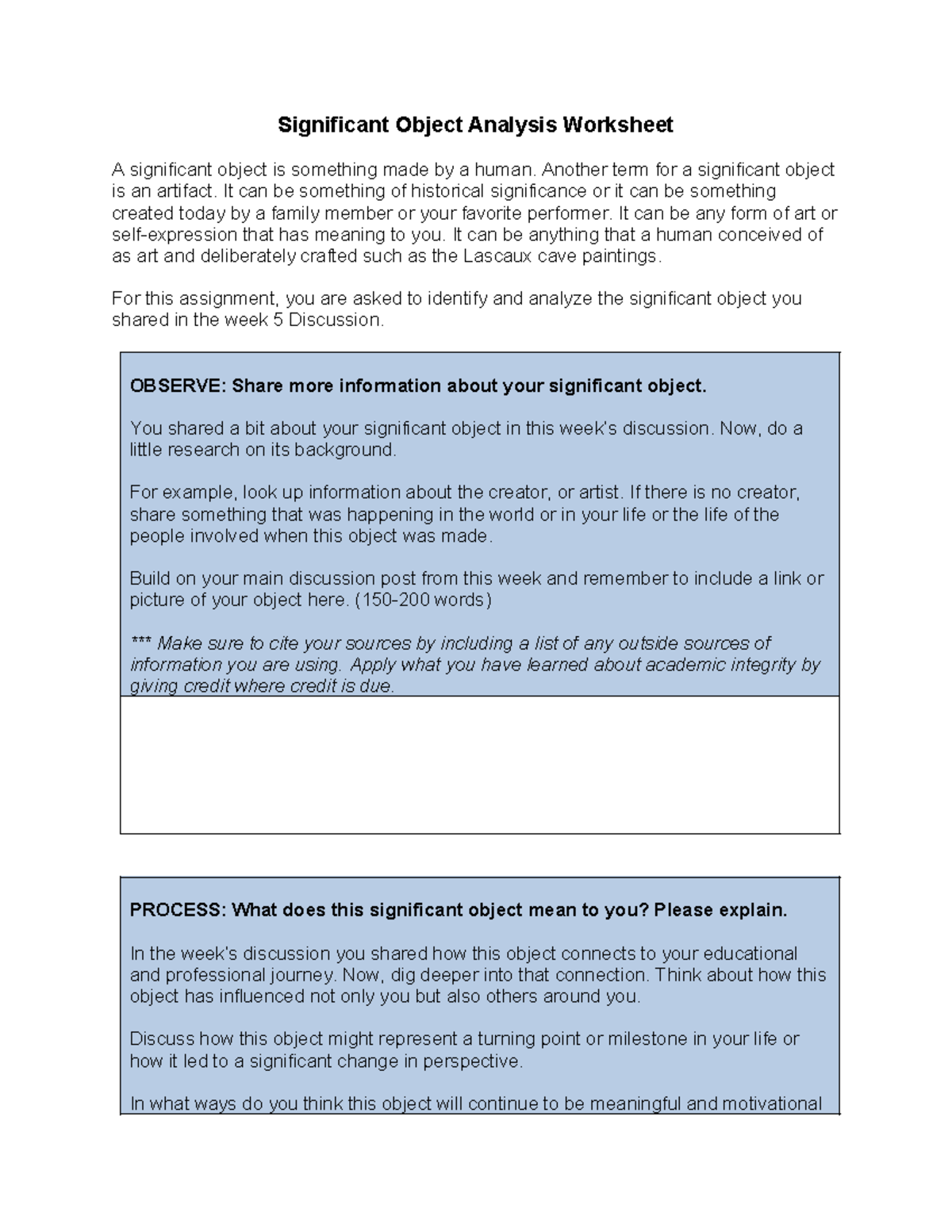 Significant Object Analysis: Week 5 Worksheet for Discussion - Studocu