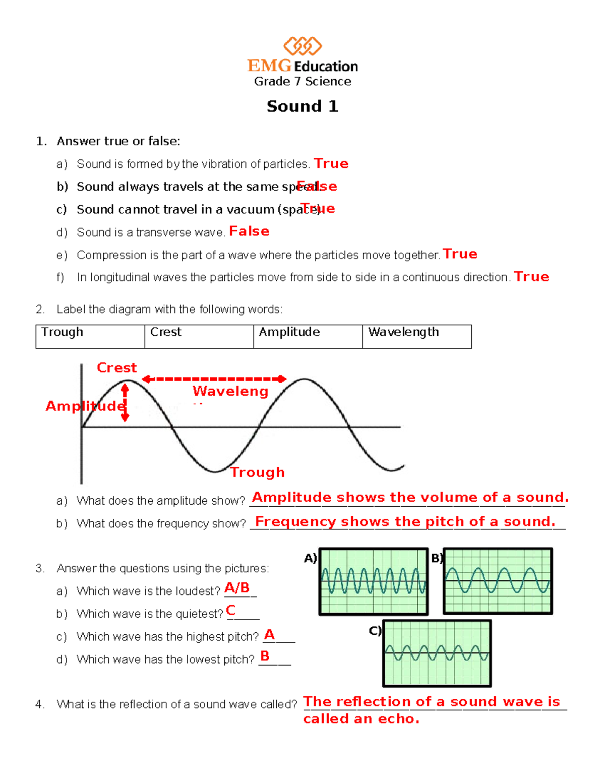 Worksheet 2 - G7 - Science Answers on Sound and Waves - Studocu