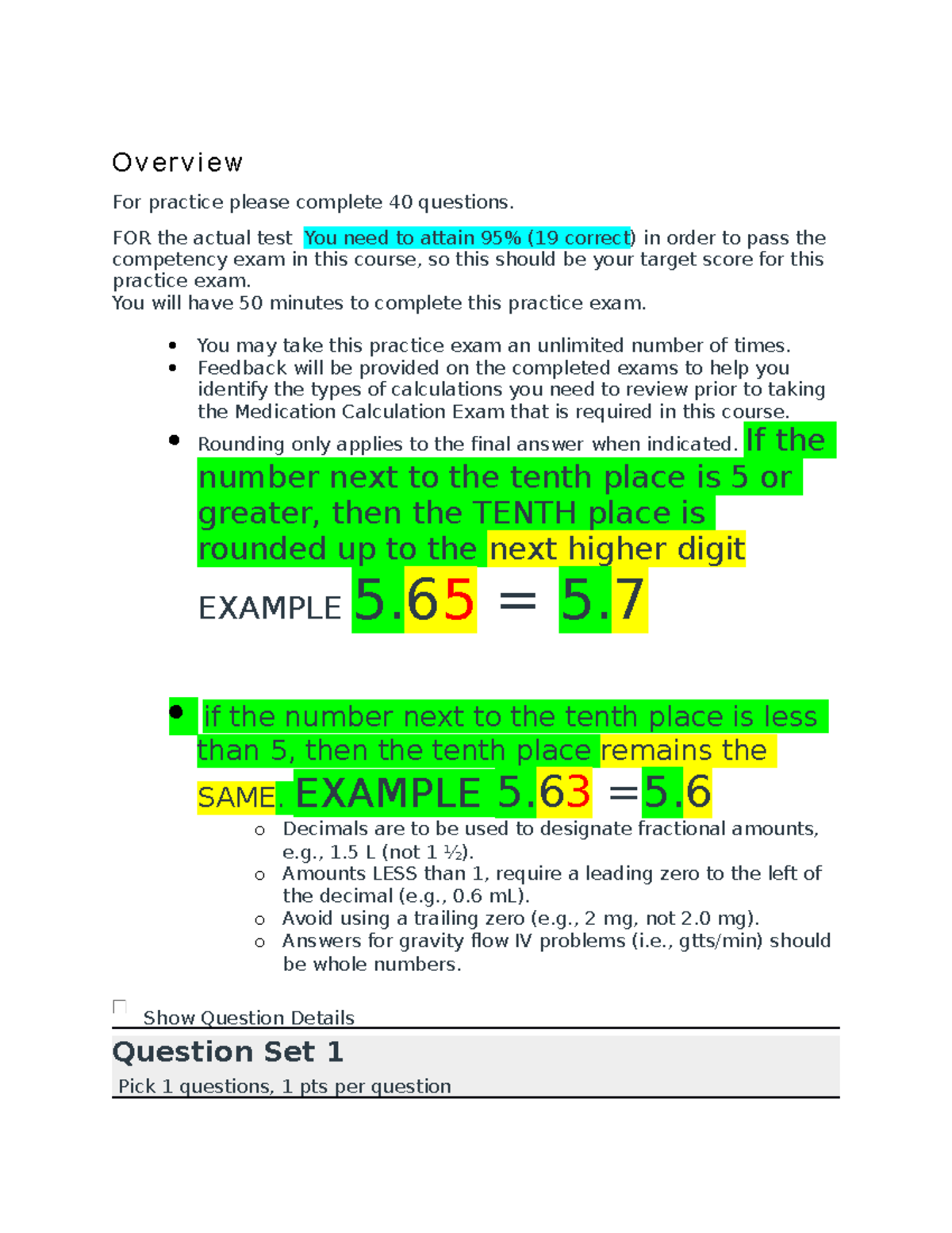 Medication Calculation Practice Questions (Course Code: MED 101) - Studocu