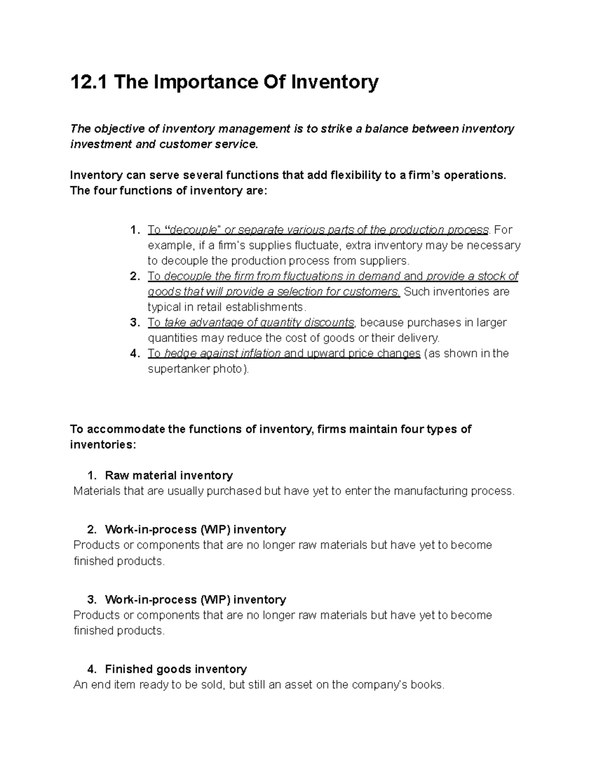 Chapter 12 - Inventory Management: Functions, Control & Cost ...