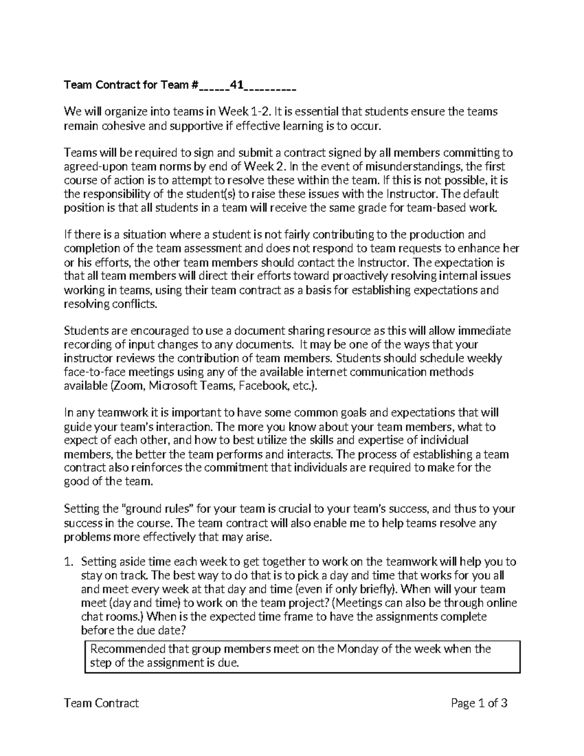 Team contract for group 41: guidelines for effective teamwork - Studocu