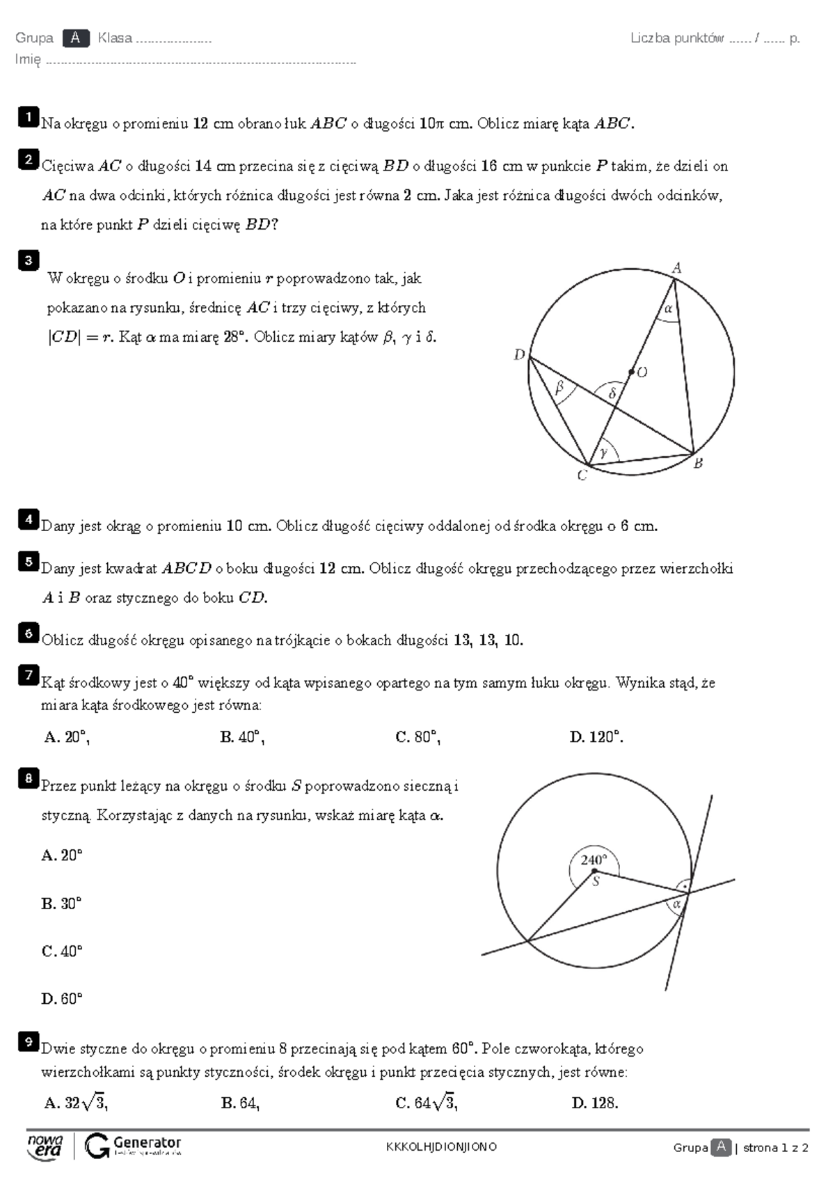 Matematyka Kola Klasa 8 Sprawdzian www.studocu.com
