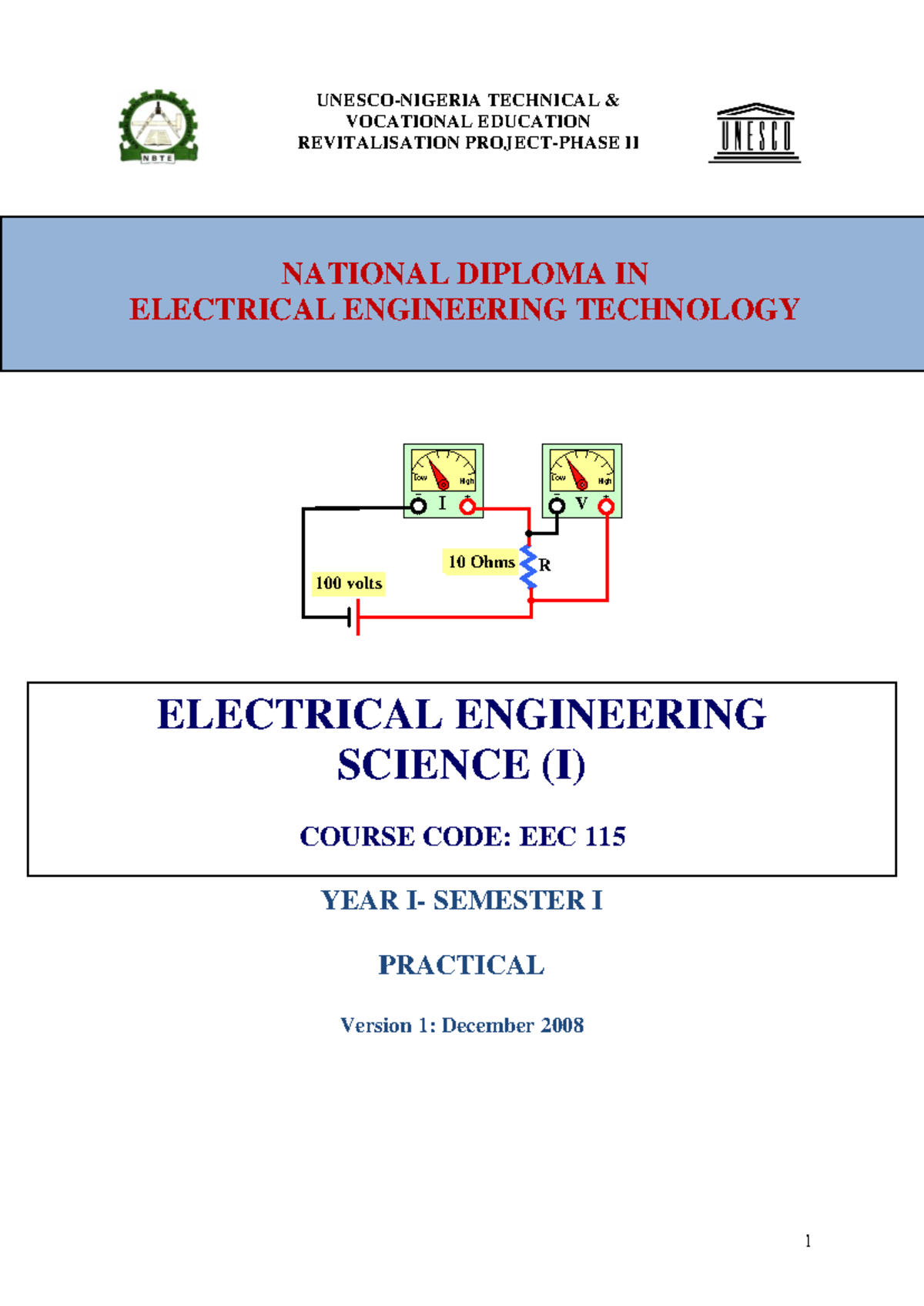 EEC 115 Practical: Electrical Engineering Measurements & Experiments ...