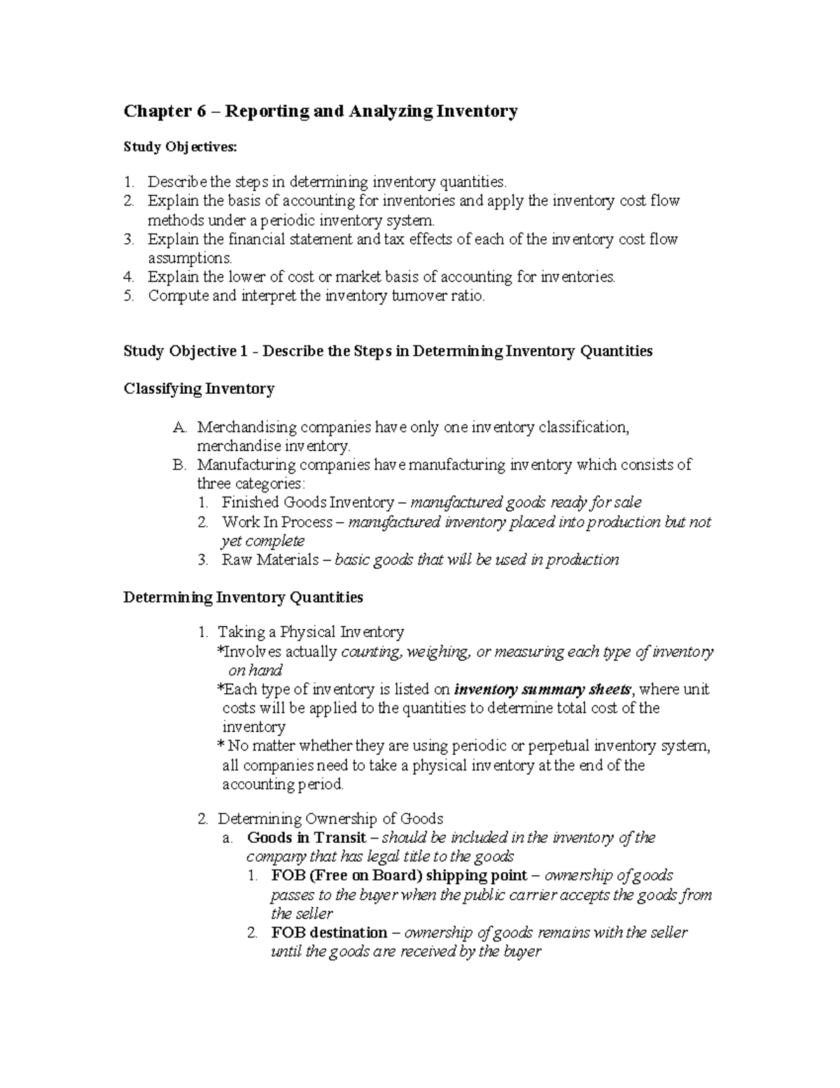 Accounting 101: Chapter 6 - Reporting & Analyzing Inventory - Studocu