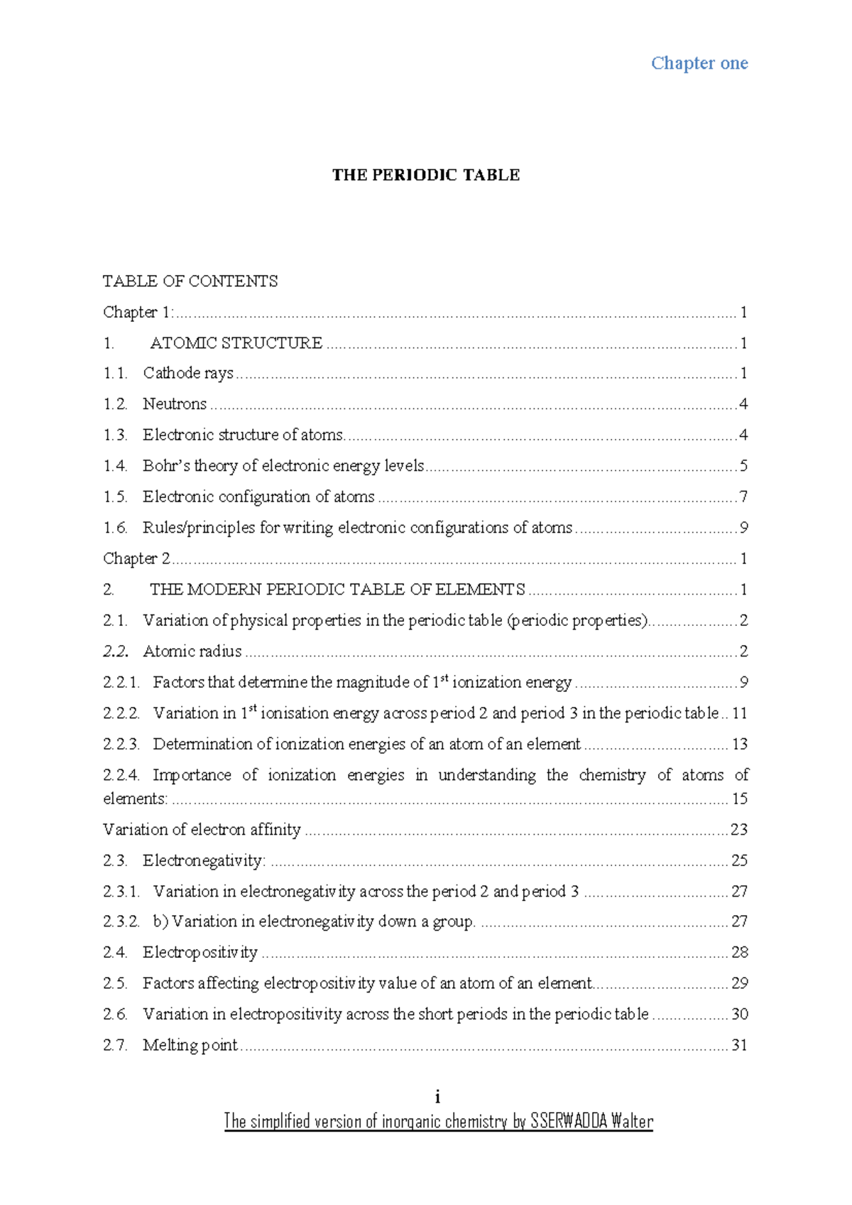 Inorganic Chemistry (CHEM101) - Chapter 1: The Periodic Table Overview ...