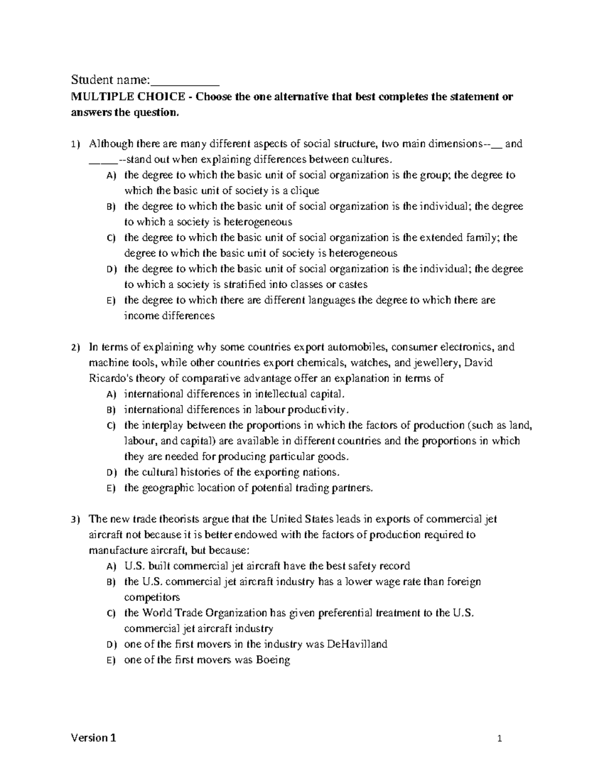 Comm 211 Practice Test: Exploring Global Trade and Market Strategies ...