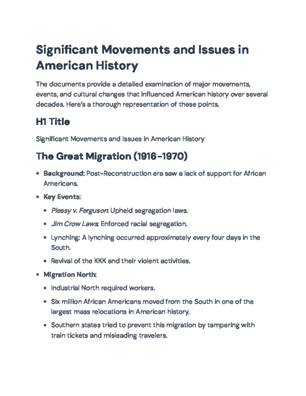 Significant Movements & Issues in Am. History: An Overview (HIST 101 ...