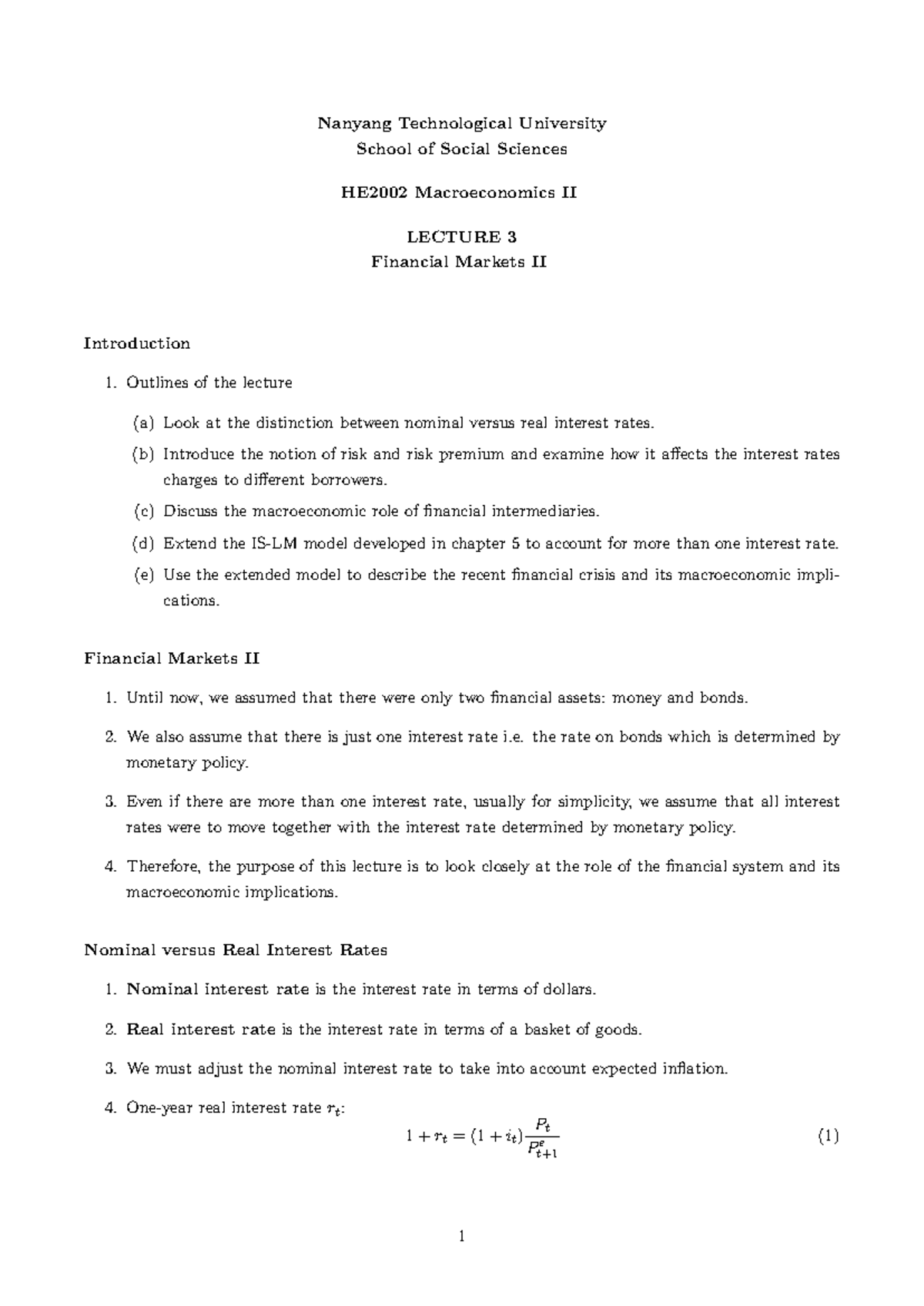 HE2002 Lecture 3: Nominal vs Real Interest Rates & Financial Markets -  Studocu