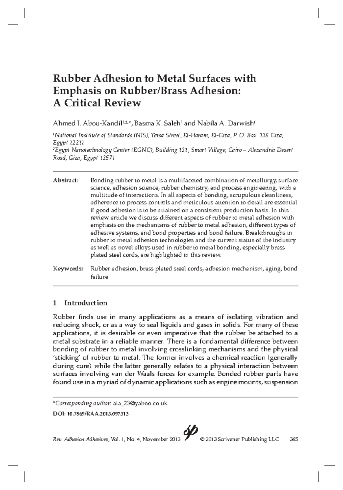 Rubber to Metal Adhesion Mechanisms: A Comprehensive Review - Studocu