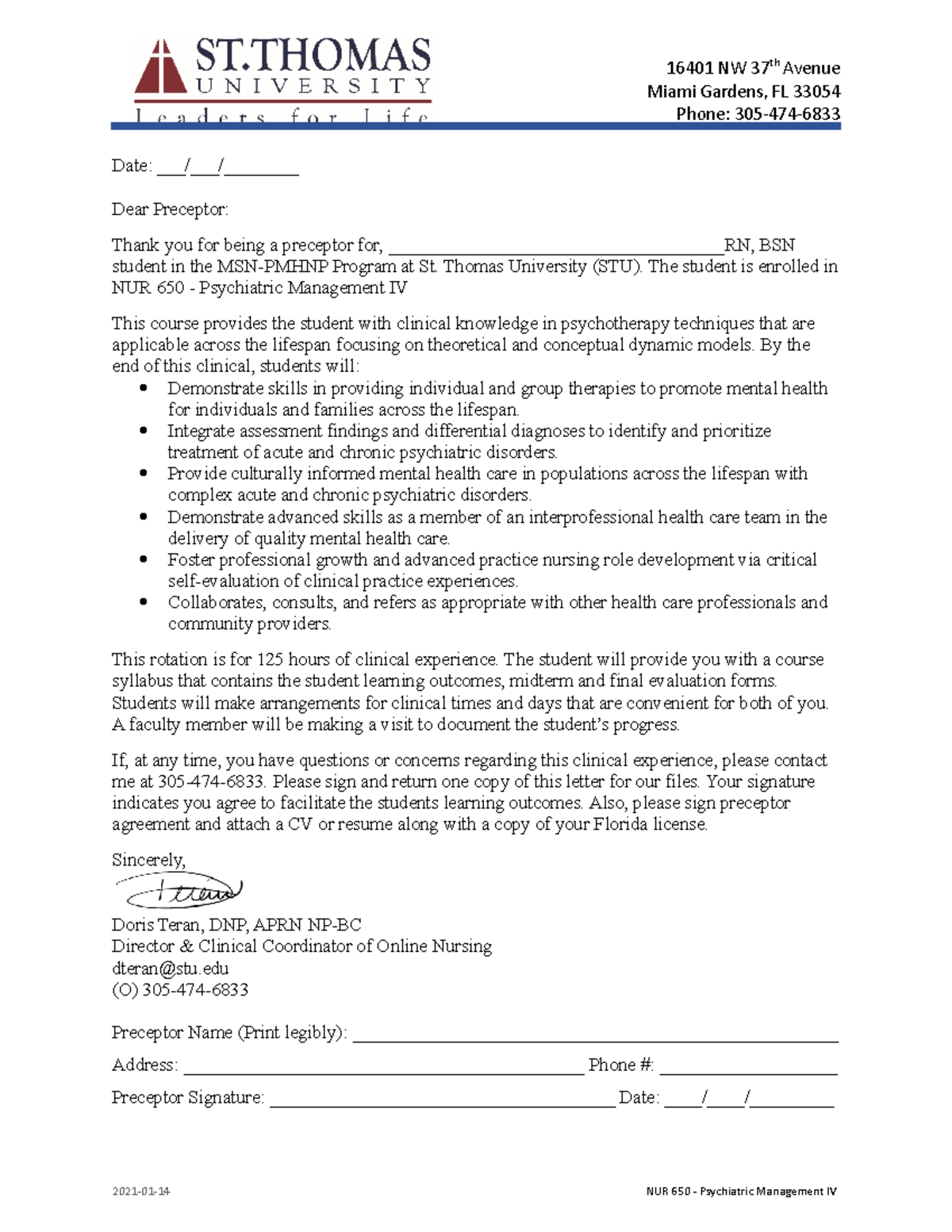 NUR 650CL Clinical Learning Outcomes & Preceptor Agreement - Studocu