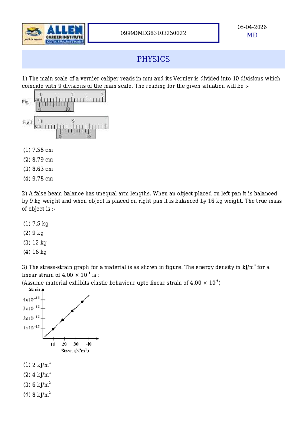 MD PHYSICS Major Test Review - 5 April Allen DLP - Studocu