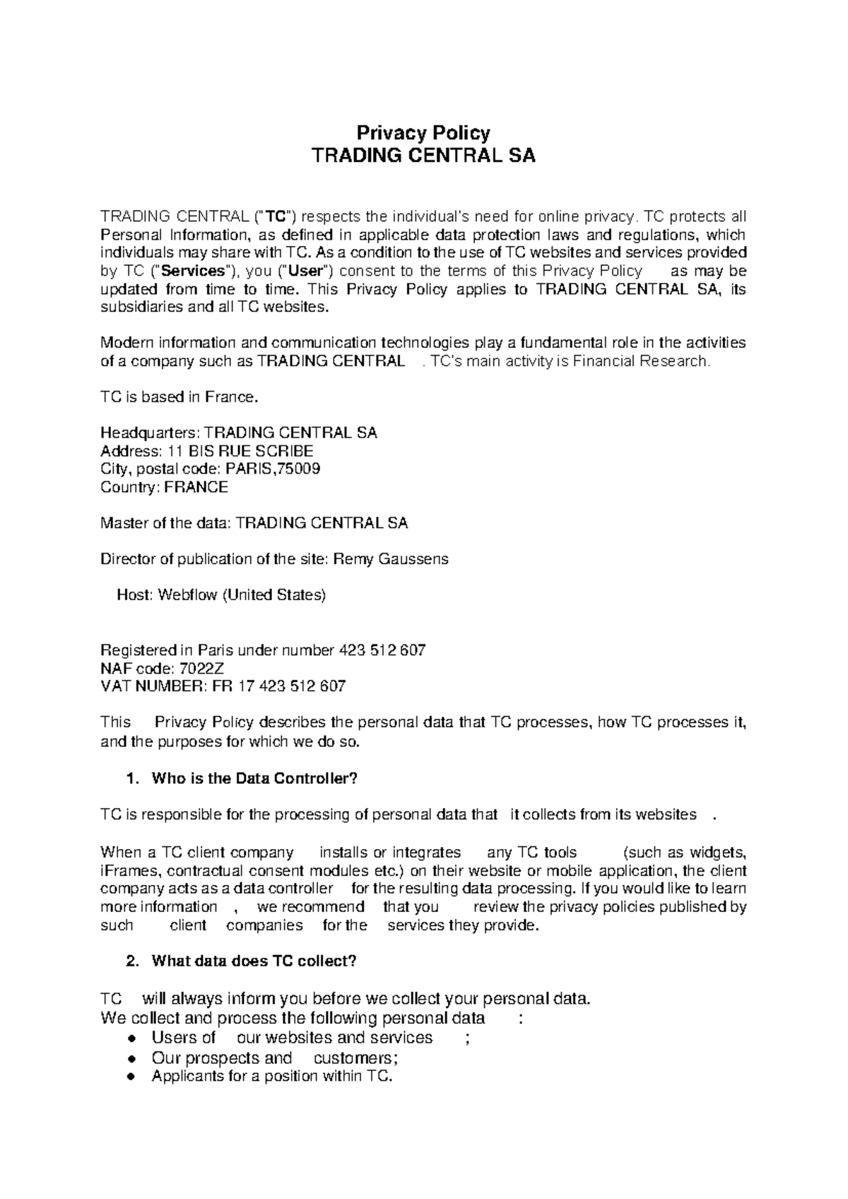 Privacy Policy for TC Websites: Data Protection & User Rights - Studocu