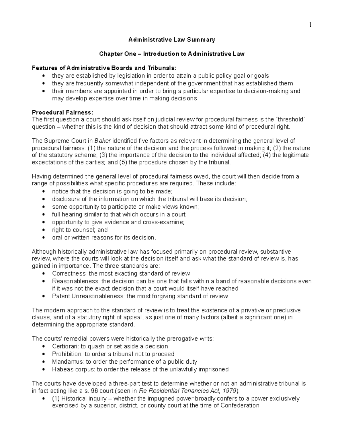 Admin law notes 2 - 34y576 - Administrative Law Summary Chapter One ...