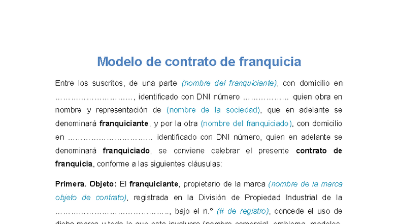 Contrato de Franquicia - Modelo y Cláusulas - Unidad 1 - Studocu