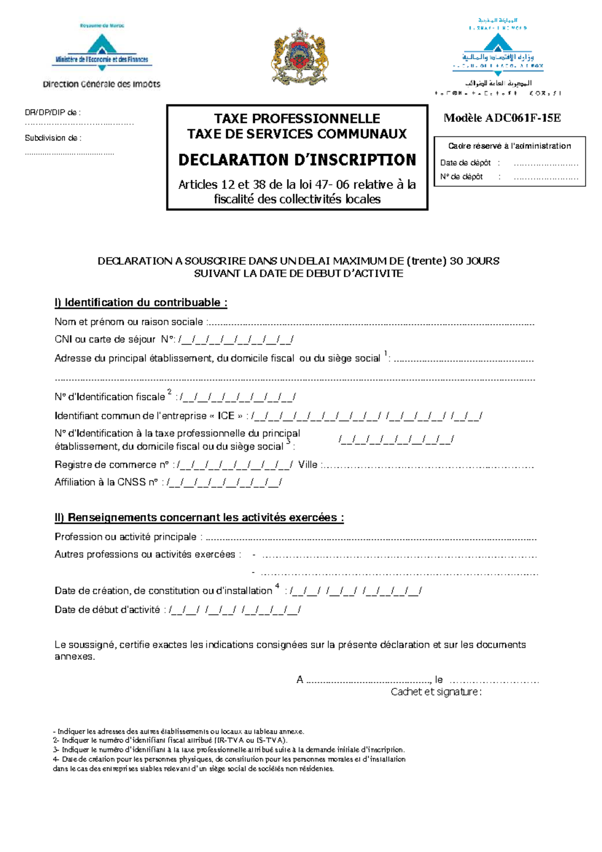 Déclaration de Taxe Professionnelle et de Services Communs (TP-T.COM ...