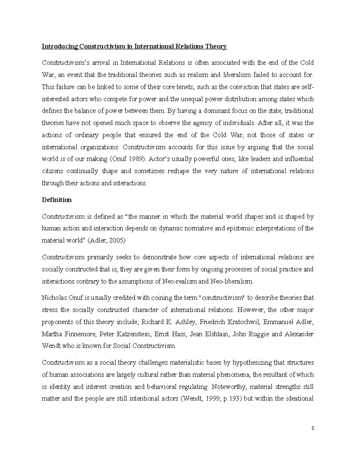 Constructivism in International Relations Theory: Identity, Norms, and ...