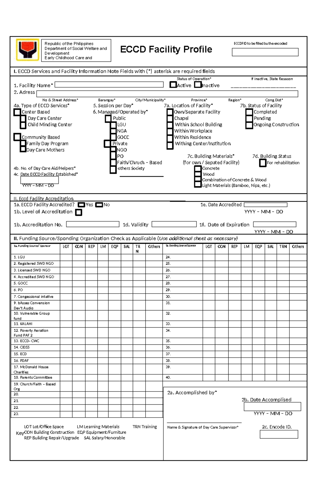 ECCD Facility Profile - Republic of the Philippines Documentation - Studocu