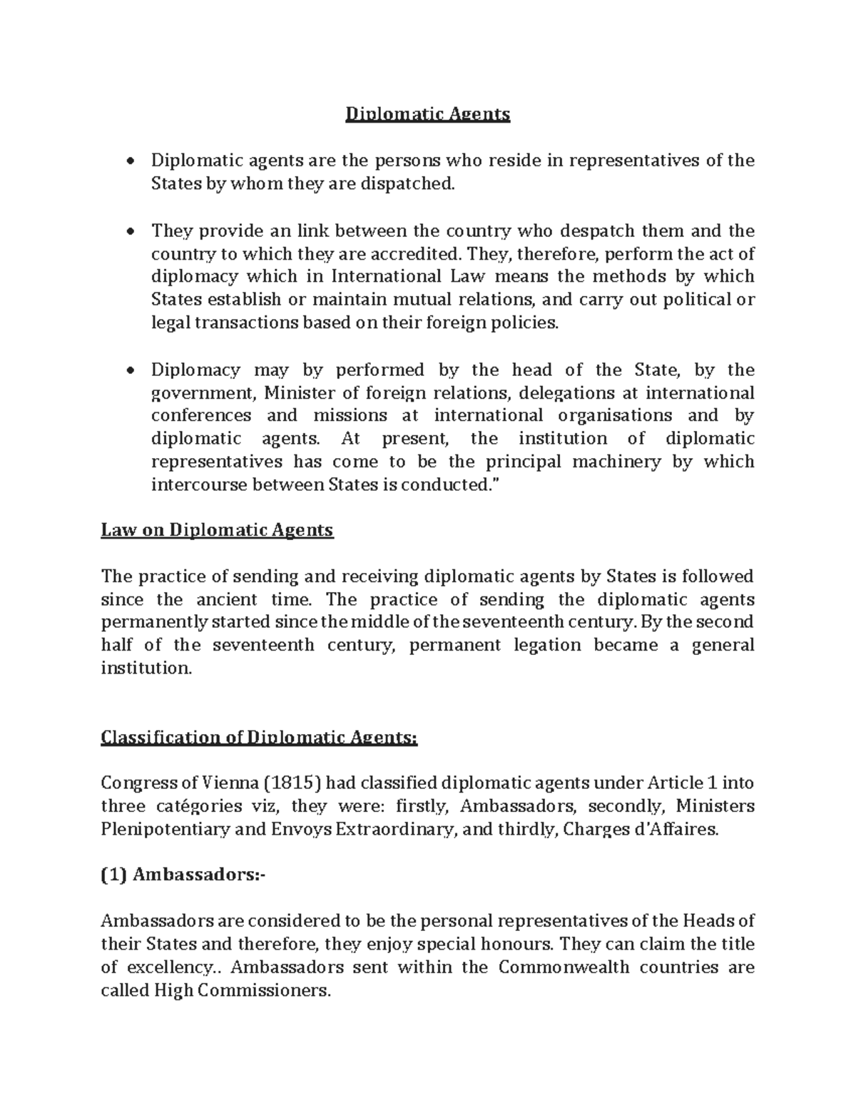 International Law on Diplomatic Agents: Functions & Immunities - Studocu