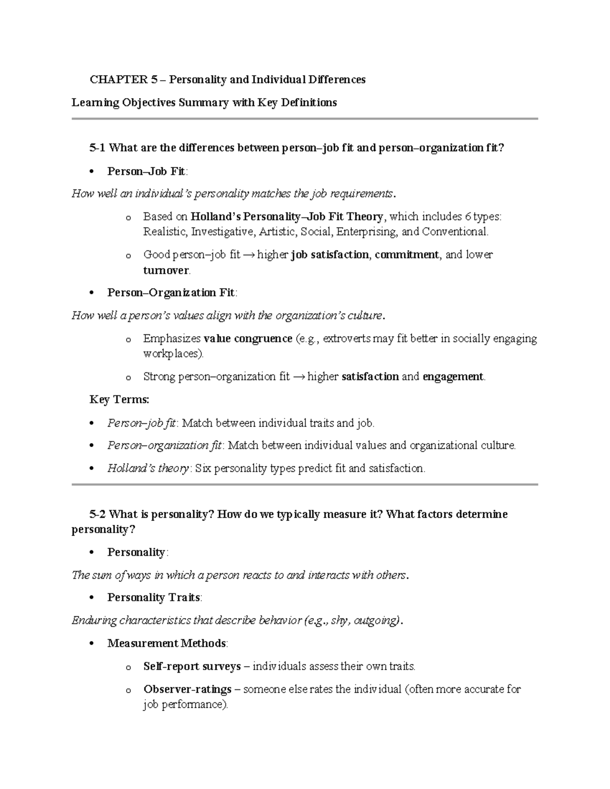 📘 Chapter 5 - Summary: Personality & Individual Differences in OB - Studocu