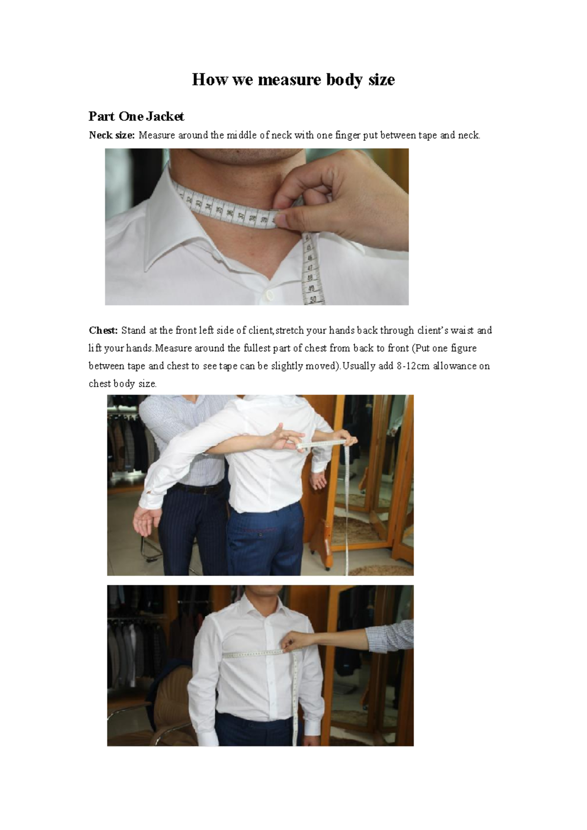 Body Measurement Techniques for Jacket Fitting - Studocu