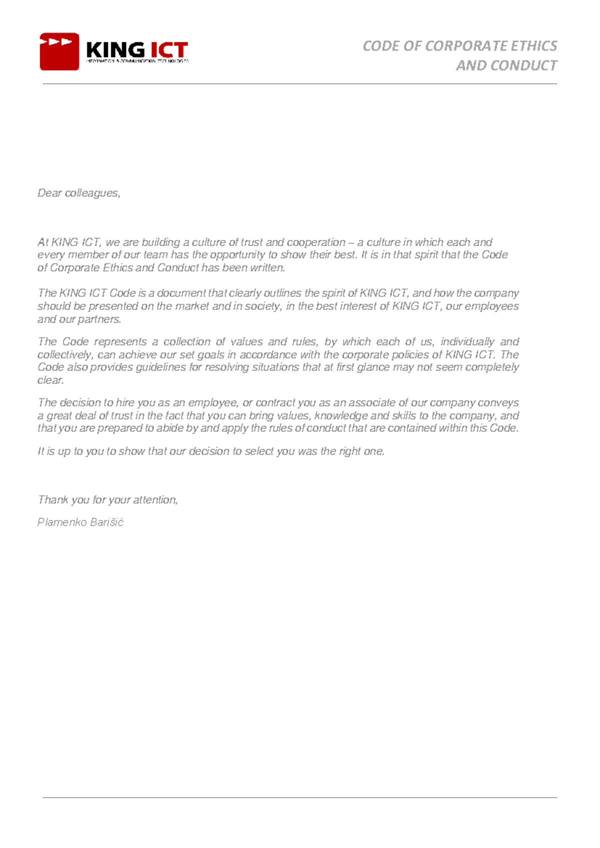 Code-of-corporate-ethics-and-conduct KING-ICT - AND CONDUCT Dear ...