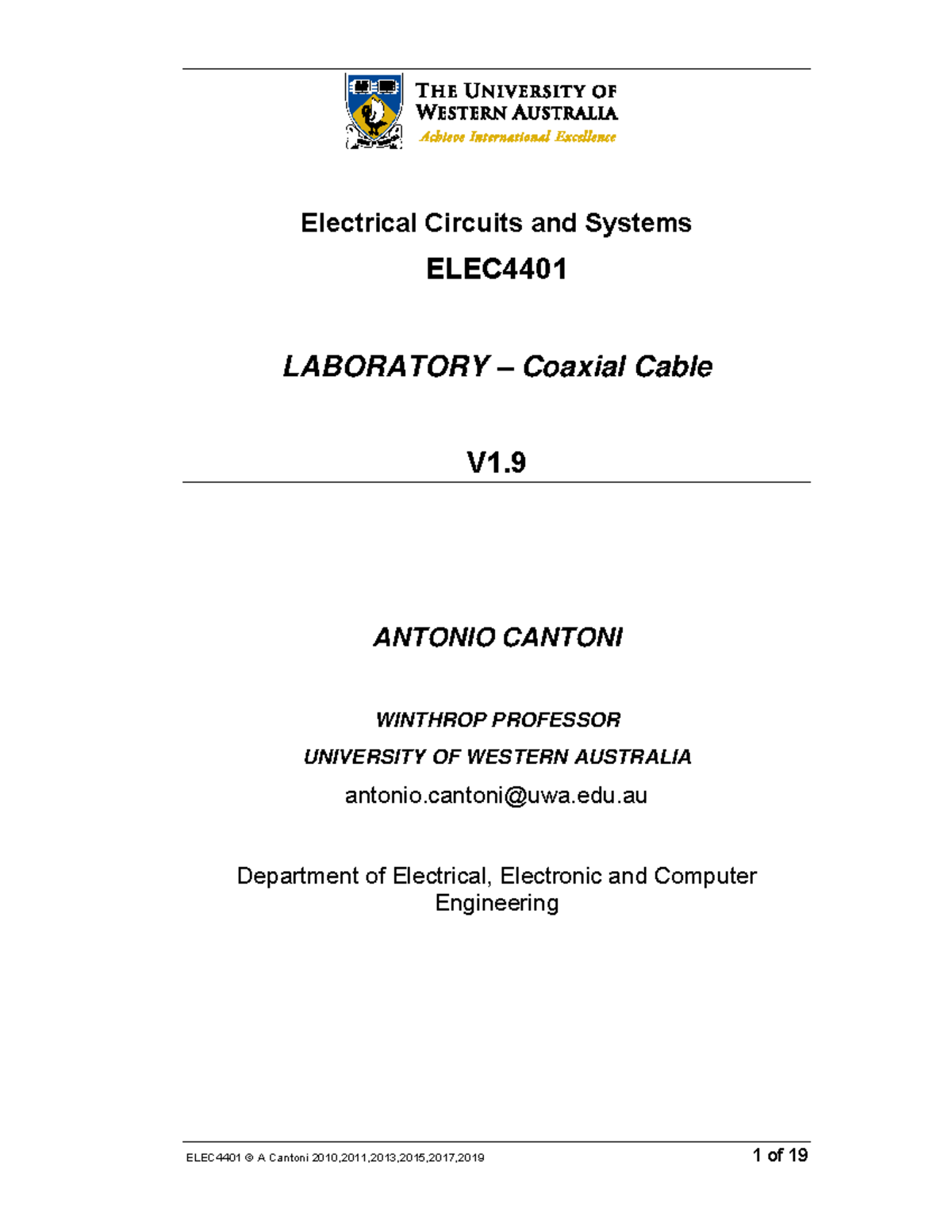 ELEC4401 Laboratory Report: Coaxial Cable Behavior Analysis 2019 - Studocu