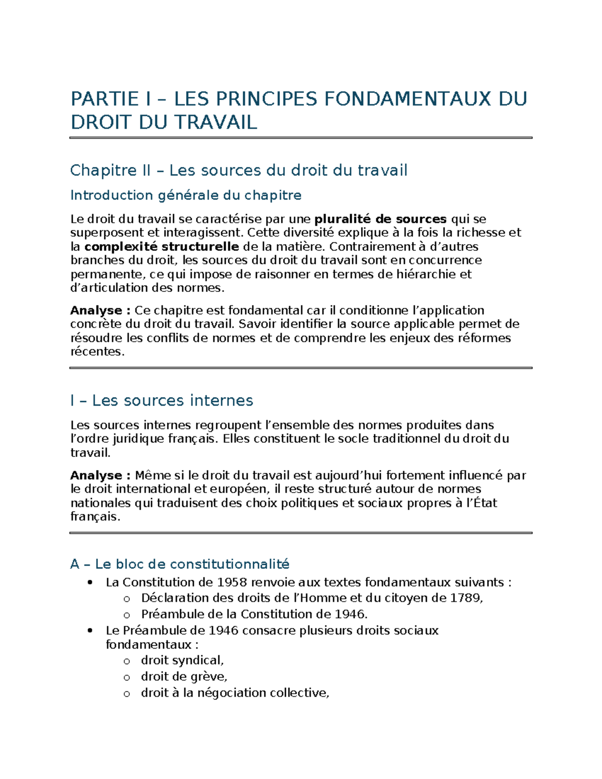 Partie 1 - Chapitre 2 : Les Sources du Droit du Travail - Fiches ...