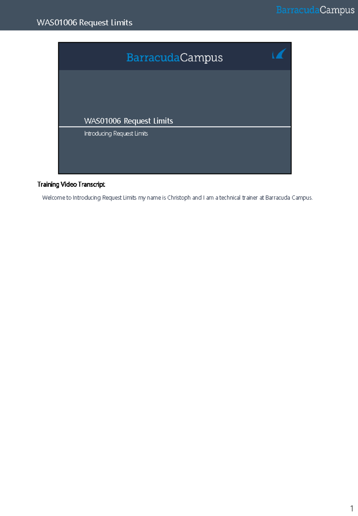 06 WAS01006 Request Limits Training Video Overview - Studocu