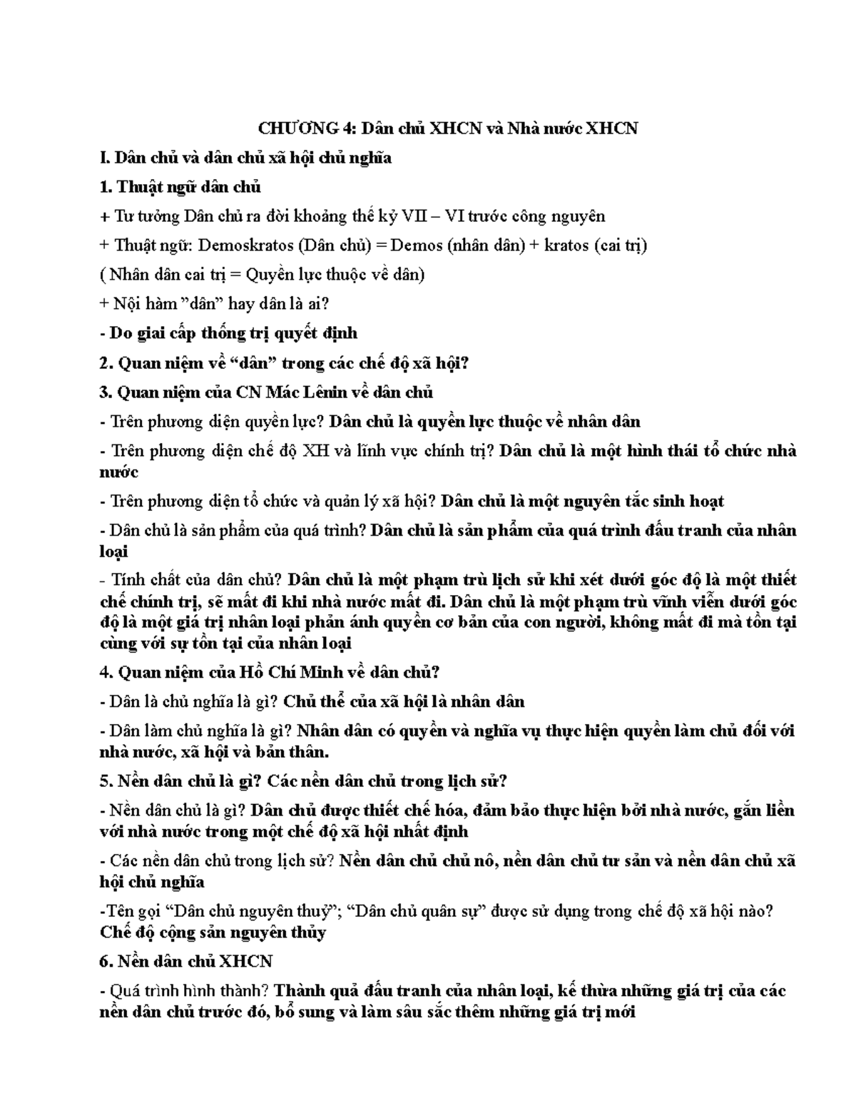 Tóm tắt kiến thức Cnxhkh Chương 4, 5, 6, 7: Dân chủ & Nhà nước XHCN - Document Preview