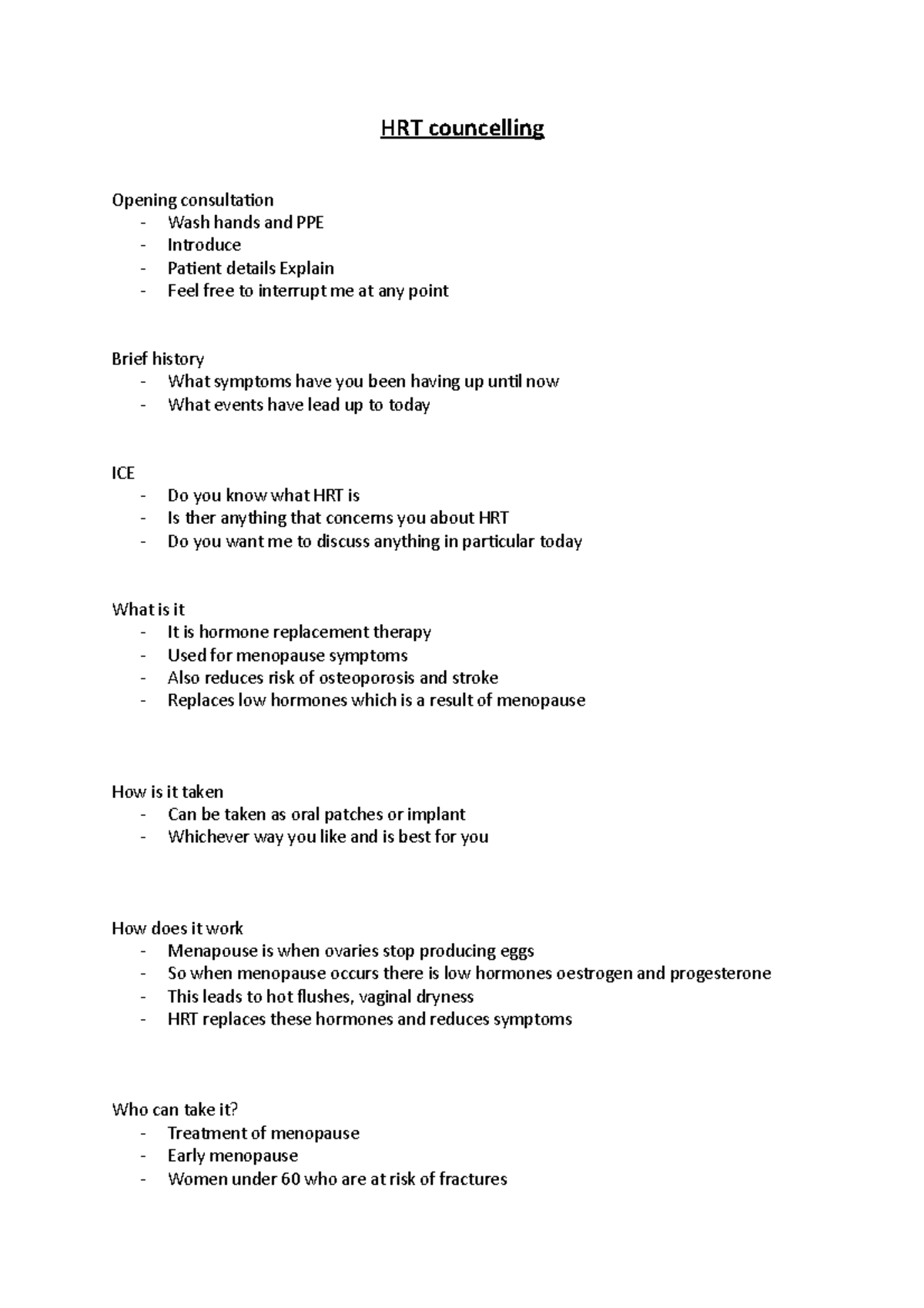 HRT Counseling Medication Overview - OSCE Prep Guide - Studocu