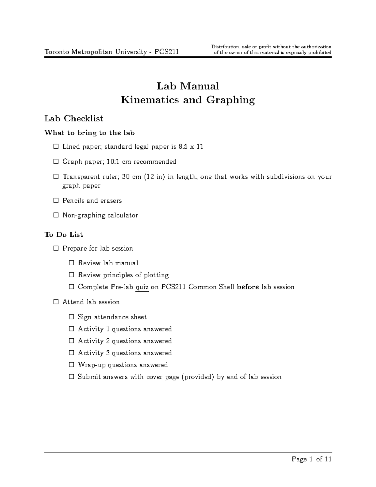 PCS211 Lab 2 Manual: Kinematics & Graphing Checklist - Studocu