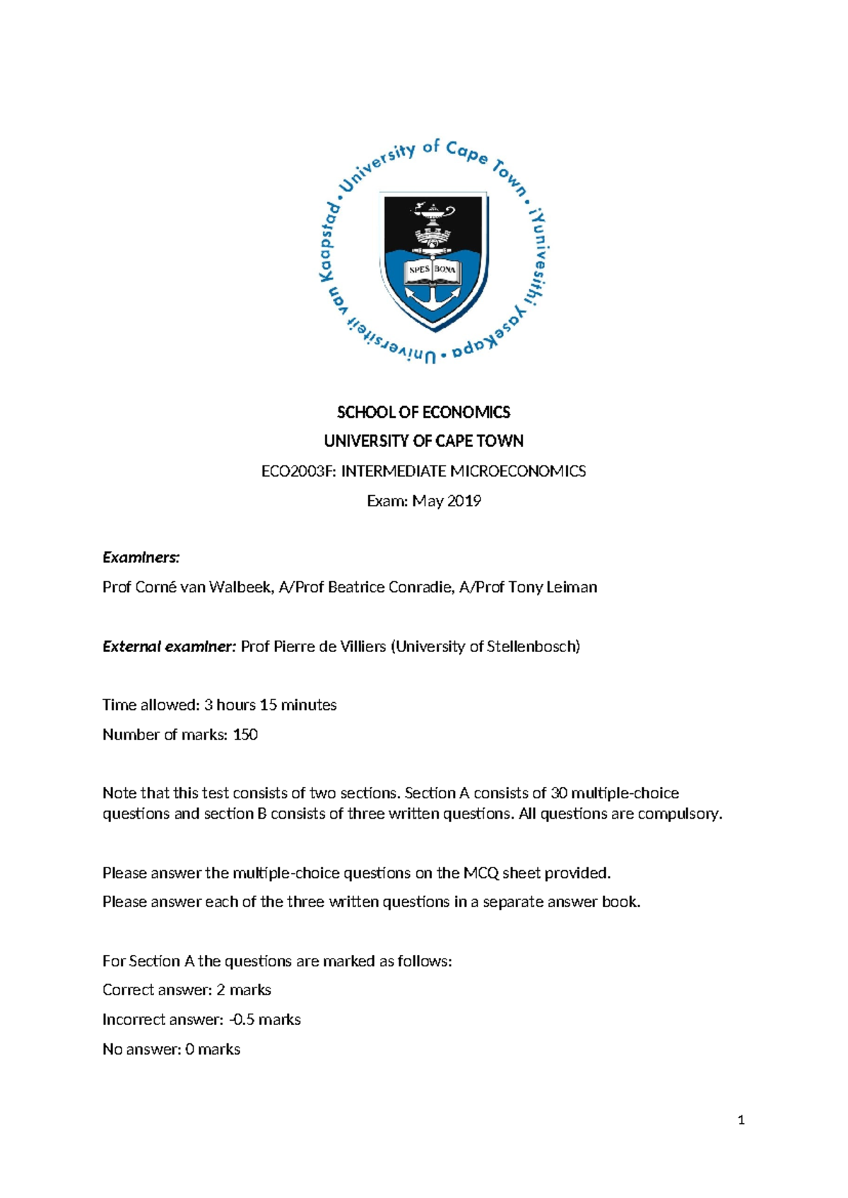 ECO2003F June 2019 Final Exam - Intermediate Microeconomics Study Guide ...