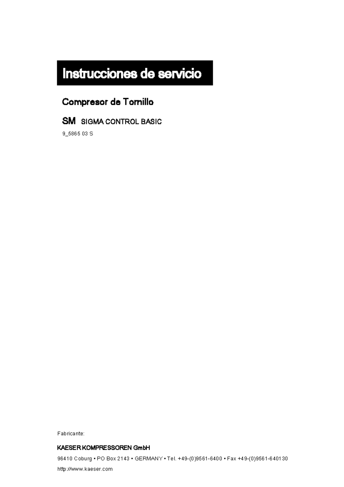 Instrucciones de Servicio para Compresores SM SIGMA CONTROL BASIC 9 ...