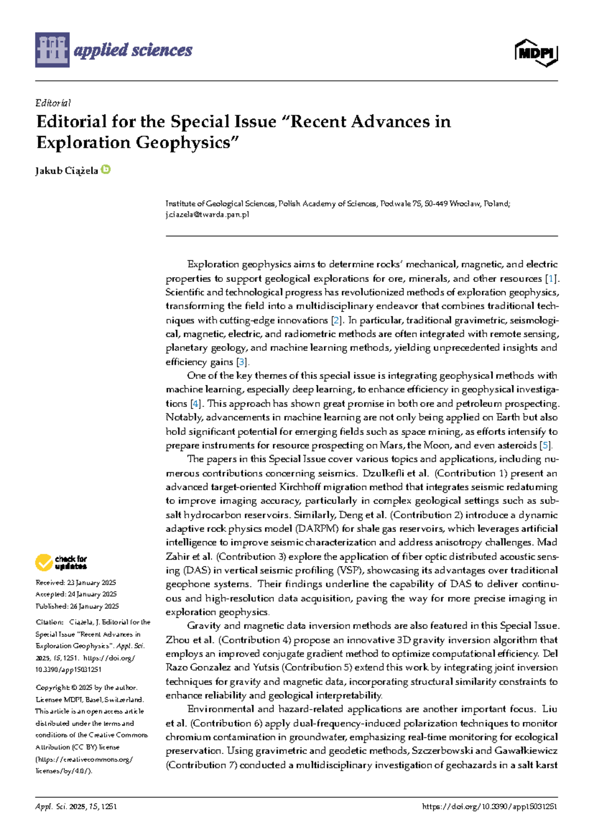 Editorial for the Special Issue on Advances in Exploration (Appl. Sci ...