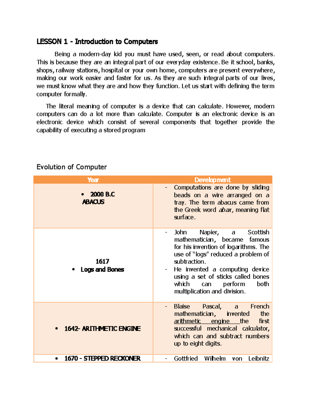 IT 101 Unit 1 - History of Computer - LESSON 1 - Introduction to ...