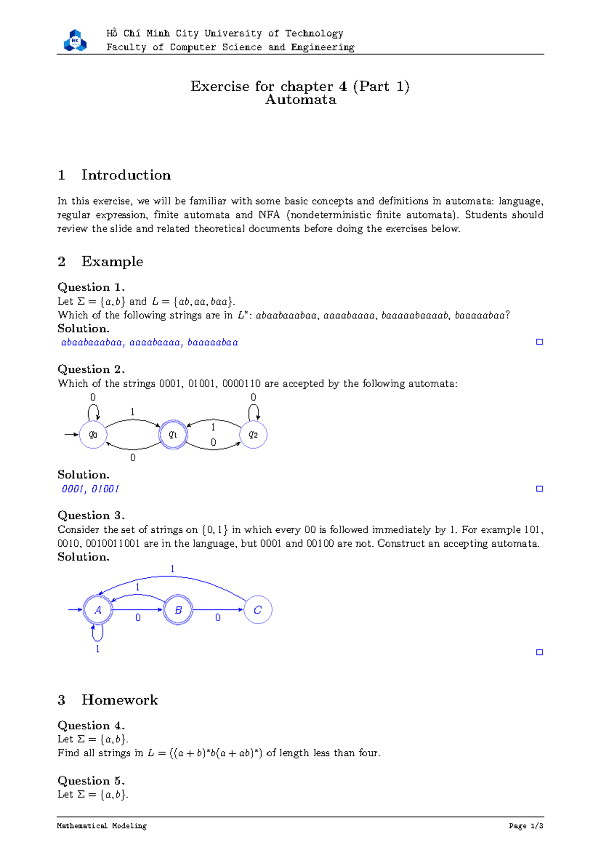 DM2 - Automata Exercise for Chapter 4 (Part 1) Overview and Solutions ...