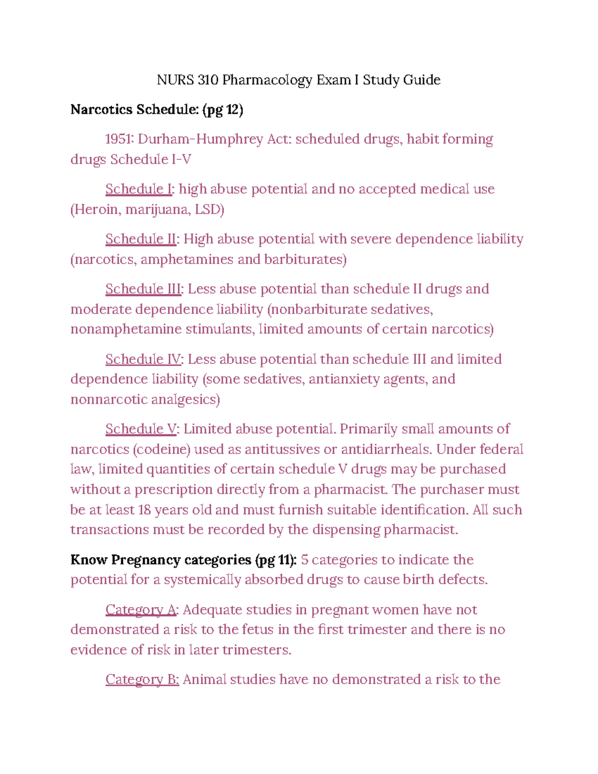 NURS 310 Final Exam Study Guide: Pharmacology of Narcotics and Drugs ...