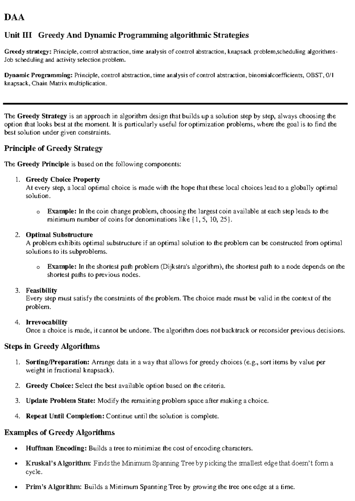 DAA - Notes on Greedy and Dynamic Programming Algorithms for End Sem ...