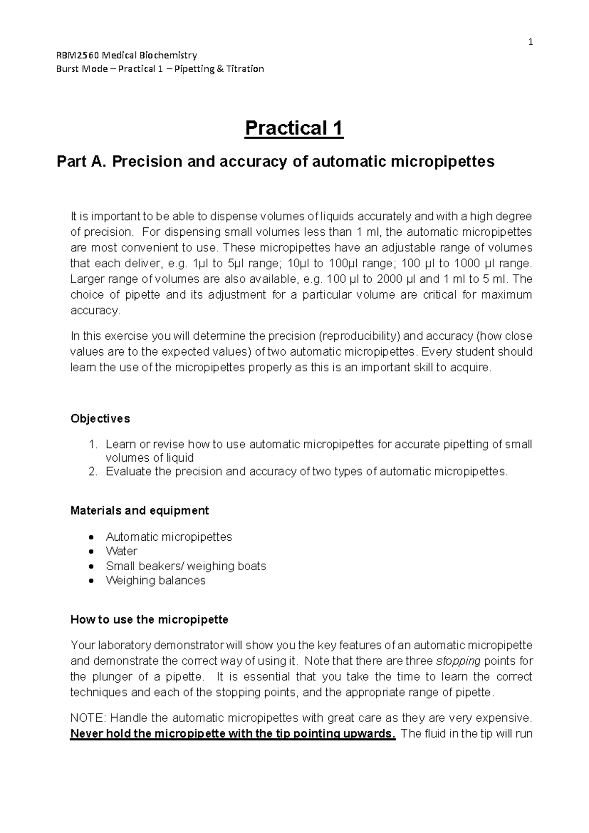 Prac 1 - prac 1 - RBM2560 Medical Biochemistry Burst Mode – Practical 1 ...