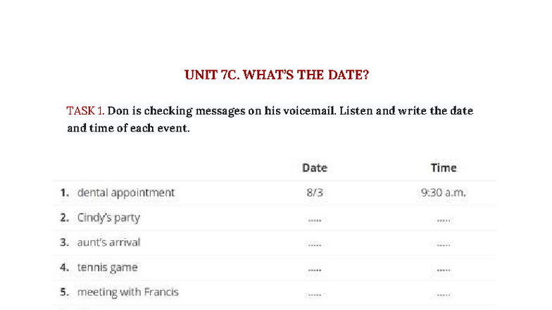 UNIT 7C. WHAT'S THE DATE - Tiếng anh chuyên ngành 1 - UNIT 7C. WHAT’S ...