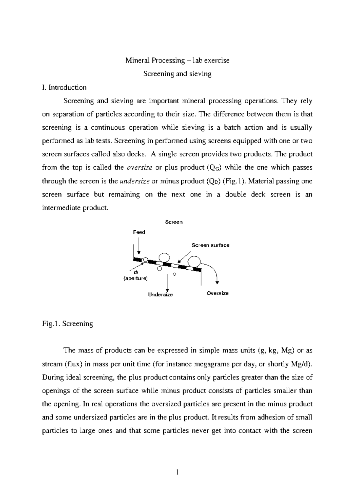 Mineral Processing Lab Exercise: Screening and Sieving Analysis - Studocu