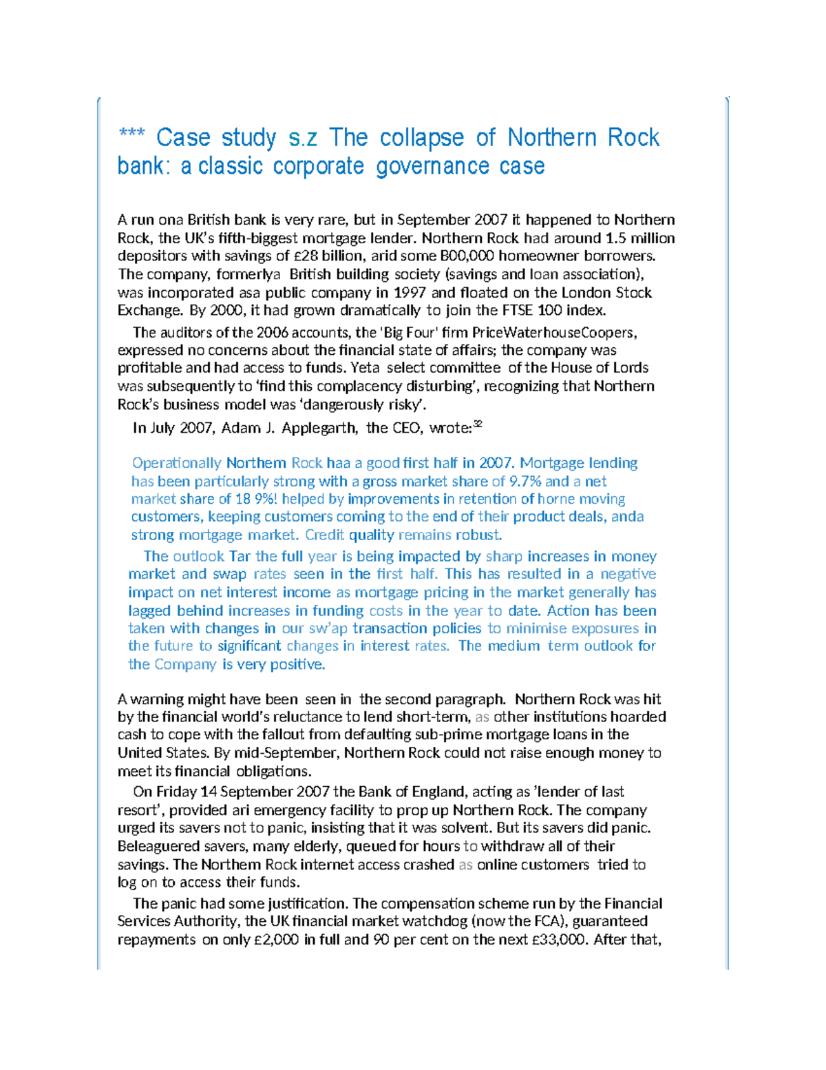 Case Study: The Collapse of Northern Rock Bank - A Corporate Governance ...